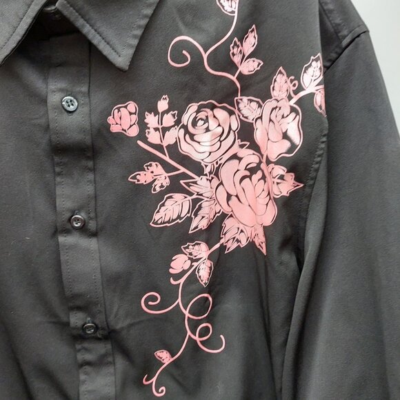 Zeroyaa Shirt Size Large Black Button Down Shirt Pink Floral Design Cowboy NWT - Picture 4 of 12